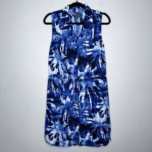 Tommy Bahama Women’s Palm Print Waist Tie Dress Button Front 100% Linen Size S